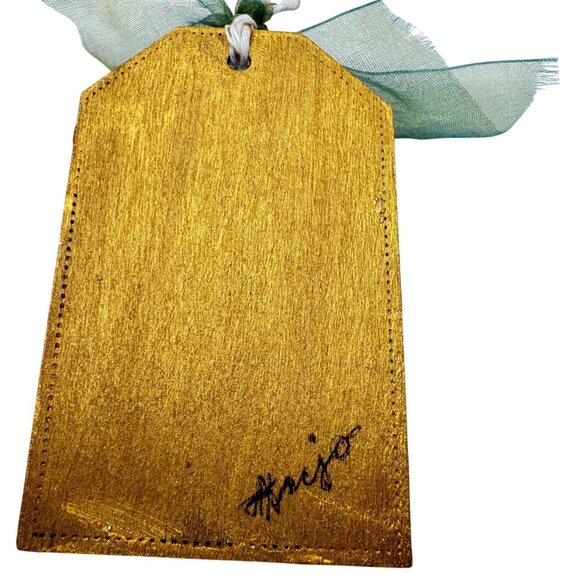 Handcrafted Ornament OOAK Collage Star Gold green Red & Pearl Accents Ribbon - Picture 10 of 10